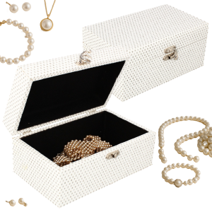 Kuferek na biżuterię zdobiony Livello elegancki biały  20cm x 12cm x 9cm