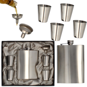 Zestaw prezentowy Livello piersiówka stal 4 kieliszki metalowe lejek 230ml