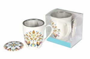 Kubek do kawy herbaty porcelanowy Livello zaparzacz 350ml folklor łowicki