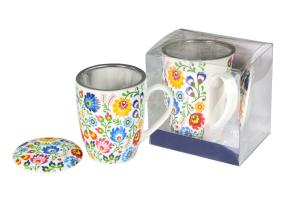 Kubek do kawy herbaty porcelanowy Livello zaparzacz 350 ml folklor łowicki