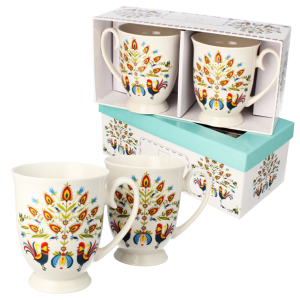 Zestaw 2 x kubek porcelanowy ozdobne pudełko 350 ml Livello folk łowicki