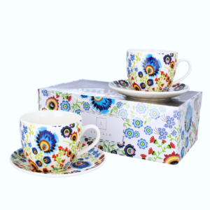 Zestaw 2x filiżanka porcelanowa 250ml ze spodkiem 14 cm folklor łowicki