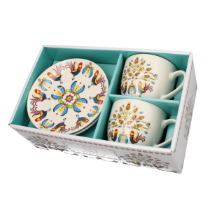 Zestaw 2x filiżanka porcelanowa 250ml ze spodkiem 14 cm folklor łowicki