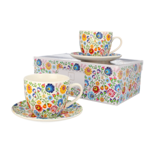 Zestaw 2x filiżanka porcelanowa 250ml ze spodkiem 14 cm folklor łowicki