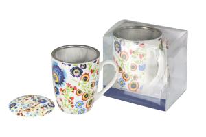 Kubek do kawy herbaty porcelanowy Livello zaparzacz 350ml Folklor Łowicki