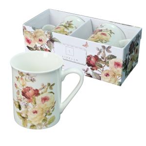 Zestaw 2 x kubek porcelanowy ozdobne pudełko 350 ml Livello róża herbaciana