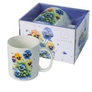 Livello Kubek porcelanowy JUMBO 670 ml do herbaty duży z uchem bratki