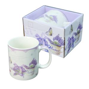 Livello Kubek porcelanowy JUMBO 670 ml do herbaty duży z uchem lawenda