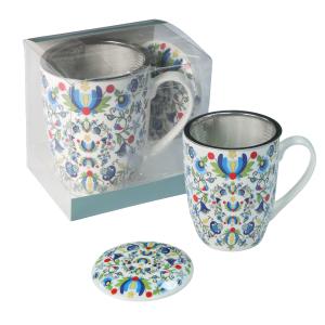 Kubek porcelanowy Livello z metalowym zaparzaczem 350 ml folklor kaszubski