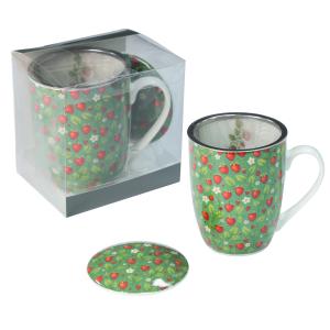 Kubek 350 ml porcelanowy zestaw Livello metalowy zaparzacz truskawki