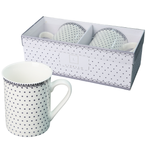 Zestaw 2 x kubek porcelanowy ozdobne pudełko 350ml Livello granatowe kropki