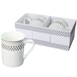 Zestaw 2 x kubek porcelanowy ozdobne pudełko 350 ml Livello romby zł pasek