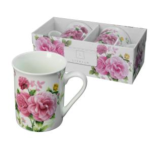 Zestaw 2 x kubek porcelanowy do kawy na prezent 350 ml Livello piwonie