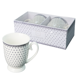 Zestaw 2 x kubek porcelanowy ozdobne pudełko 350ml Livello granatowe kropki