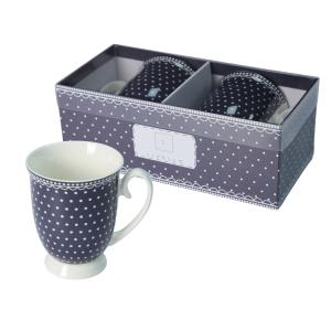 Zestaw 2 x kubek porcelanowy ozdobne pudełko 350ml Livello kropki granat