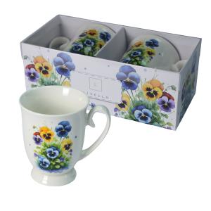 Zestaw 2 x kubek porcelanowy ozdobne pudełko 350ml Livello prezent bratki