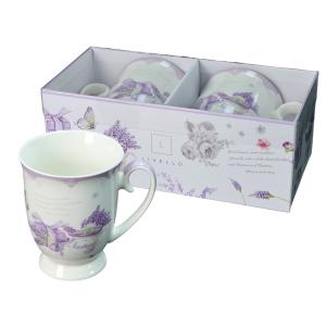 Zestaw 2 x kubek porcelanowy ozdobne pudełko 350ml Livello prezent lawenda
