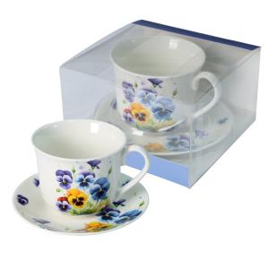 Filiżanka porcelanowa 400 ml duża ze spodkiem Livello 15,5 cm bratki