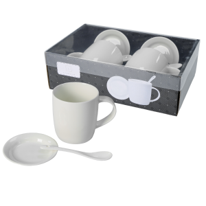 Zestaw 2 x kubek porcelanowy prezent 340 ml Livello spodek łyżeczka biały