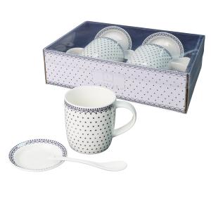Zestaw 2 x kubek porcelanowy prezent 340 ml Livello spodek łyżeczka kropki