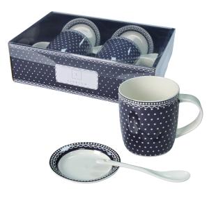 Zestaw 2 x kubek porcelanowy prezent 340 ml Livello spodek łyżeczka kropki