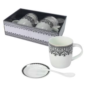 Zestaw 2x kubek porcelanowy prezent 340 ml Livello spodek łyżeczka zł pasek