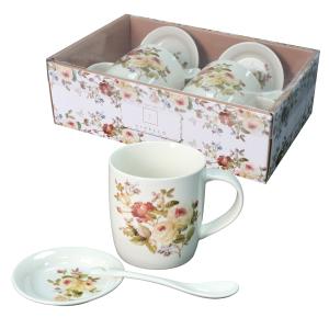 Zestaw 2 x kubek porcelanowy prezent 340 ml Livello spodek łyżeczka róża