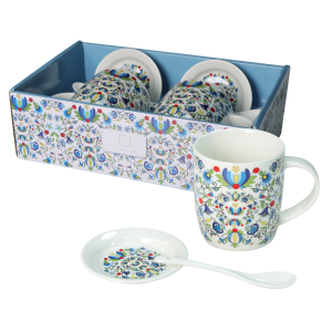 Zestaw 2x kubek porcelanowy 340ml Livello spodek łyżeczka folklor kaszubski