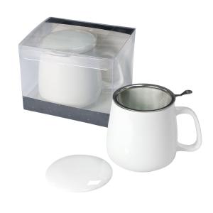 Kubek porcelanowy Livello z metalowym zaparzaczem 500 ml z uchem duży biały