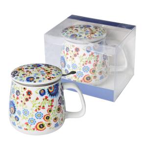 Kubek porcelanowy Livello z metalowym zaparzaczem 500 ml duży folk art