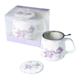 Kubek porcelanowy Livello z metalowym zaparzaczem 500 ml duży lawenda