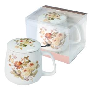 Kubek porcelanowy Livello z metalowym zaparzaczem 500 ml róża herbaciana