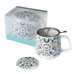 Kubek porcelanowy Livello z metalowym zaparzaczem 500 ml folklor kaszubski